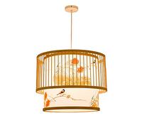 Bamboo Lantern Pendant Lamp Handmade Rattan Lampshade Chinese Creative Printing Pattern Chandelier E27 Lighting Fixture Bedroom Living Room Pendant Lights (50 * 40cm)