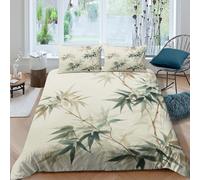 Bamboo leaves Ensemble De Literie Léger Microfibre résistante 3 Pièces 3D Effet Asian ink peinture style Housse de Couette avec 2 Taies d'oreiller Hypoallergique for Chambre Adulte Single（135x200cm）