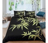 Bamboo Leaves Housse de Couette Léger Microfibre résistante 3 Pièces 3D Effet Nature Inspired Art Linge de Lit avec Fermeture Éclair Douce for Adultes Enfants Super King（260x220cm）