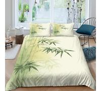 Bamboo leaves Housse de Couette Microfibre résistante 3 pièces 3D Effet Confortable Asian ink peinture style Parure de Lit avec Fermeture Éclair Respirante for Adultes Enfants Super king（260x220cm）