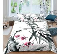 Bamboo leaves Linge de Lit Entretien Facile Microfibre Hypoallergique 3 pièces Asian ink peinture style Ensemble De Literie avec 2 Taies d'oreiller Léger for Chambre de adolescents Single（140x200cm）