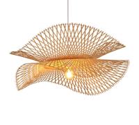 Bamboo Light Fixture,25.6 in Bamboo Rattan Hanging Light Double Layer Bamboo Woven Lighting Hand Woven Wicker Chandelier For Living Room Kitchen Dining Room Farmhouse/65Cm