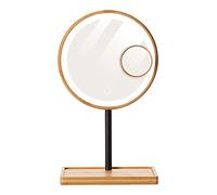 Bamboo Mirror - Miroir De Maquillage - Miroir Grossissant - Miroir Éclairage LED - Effet Grossissant X1 / X3 - Miroir Bambou sur Pied - Plusieurs Intensités LED