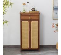 Bamboo Prayer Buddhist Niche Table with Storage, Personal Shrine Altar Table, Household Buddhist Cabinet with Drawer for Pooja and Incense Tribute(Dark Walnut,42cm/16.5in)