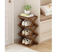 Bamboo Shoe Rack Foldable Wooden Shoes Storage Stand Slim Hallway Organizer No Assembly Vertical Space Saving Shoe Shelf for Entryway Living Room(Walnut Color,4 Floor)