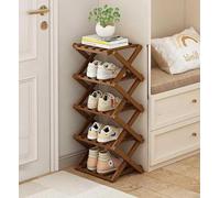 Bamboo Shoe Rack Foldable Wooden Shoes Storage Stand Slim Hallway Organizer No Assembly Vertical Space Saving Shoe Shelf for Entryway Living Room(Walnut Color,5 Floor)