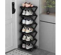 Bamboo Shoe Rack Foldable Wooden Shoes Storage Stand Slim Hallway Organizer No Assembly Vertical Space Saving Shoe Shelf for Entryway Living Room(Black,6 Floor)