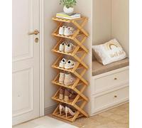 Bamboo Shoe Rack Foldable Wooden Shoes Storage Stand Slim Hallway Organizer No Assembly Vertical Space Saving Shoe Shelf for Entryway Living Room(Wood Color,7 Floor)