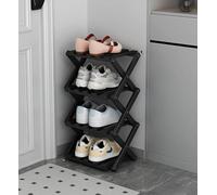 Bamboo Shoe Rack Foldable Wooden Shoes Storage Stand Slim Hallway Organizer No Assembly Vertical Space Saving Shoe Shelf for Entryway Living Room(Black,4 Floor)