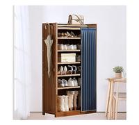 Bamboo Shoe Storage Cabinet with Cloth Curtain - Free Standing Entryway Shoe Rack for Hallway & Living Room, 90x29x70cm (Color: B) - Stylish & Functional Organizer