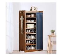 Bamboo Shoe Storage Cabinet with Cloth Curtain - Free Standing Entryway Shoe Rack for Hallway & Living Room, 90x29x70cm (Color: B) - Stylish & Functional Organizer
