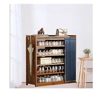 Bamboo Shoe Storage Cabinet with Cloth Curtain - Free Standing Entryway Shoe Rack for Hallway & Living Room, 90x29x70cm (Color: B) - Stylish & Functional Organizer