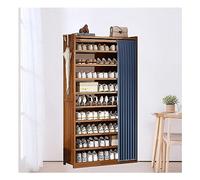 Bamboo Shoe Storage Cabinet with Cloth Curtain - Free Standing Entryway Shoe Rack for Hallway & Living Room, 90x29x70cm (Color: B) - Stylish & Functional Organizer