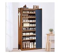Bamboo Shoe Storage Cabinet with Cloth Curtain - Free Standing Entryway Shoe Rack for Hallway & Living Room, 90x29x70cm (Color: B) - Stylish & Functional Organizer