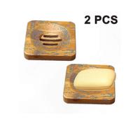 Bamboo Soap Dishes 2 Count Natural Wood Holder for Bath and Kitchen Use