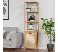 BAMBOOHOMIE Panier à linge inclinable en bambou avec étagère et panier à vêtements, panier à linge inclinable à 4 niveaux - Se transforme en panier à linge inclinable à 2 niveaux et étagère autonome à