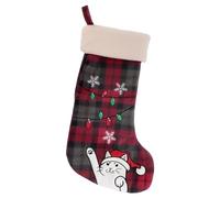 BambooMN 1 Ensemble de Chaussettes de Noël Classiques brodées à la Main avec Motif Animal Mignon de 45,7 cm, 16 Chats coquins à Carreaux