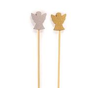 BambooMN - Angel Lot de 100 pics à brochettes en bambou pour desserts, apéritifs, boissons - 15 cm - Or, argent