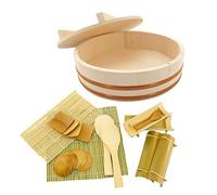 BambooMN Hangiri Sushi Oke Bol à mélanger avec Couvercle 19 pièces 11.8-inch Naturel