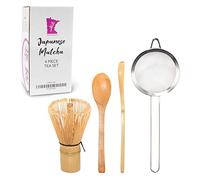 Bamboomn japonais Ensemble à thé, (chashaku Cuillère à café traditionnel, le kit Idéal pour préparer une tasse de Matcha traditionnelle Golden Tea Whisk + Chasaku + Strainer + Teaspoon