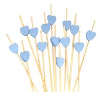 BambooMN - Lot de 100 brochettes décoratives en bambou avec cœur bleu - 12 cm