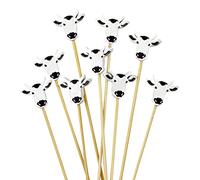 BambooMN Lot de 100 cure-dents en bambou en forme de vache fantaisie de 9,9 cm pour fête de fruits, charcuterie et boissons
