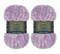 BambooMN Lot de 2 écheveaux de fil épais en fausse fourrure 100% polyester 100 g/écheveau Lavande et blanc