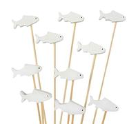 BambooMN Lot de 300 cure-dents en bambou pour apéritifs de 9,9 cm - Motif poisson blanc - Pour fête de fruits, charcuterie et boissons