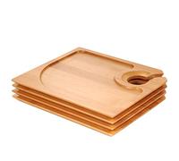 BambooMN Lot de 4 assiettes à apéritif en bambou de 17,8 x 15 cm avec support pour verre à vin