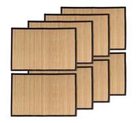 BambooMN Lot de 8 Sets de Table en Bambou avec Bordure en Tissu - Impression Couleur Unie - 44,5 x 30,5 cm - Marron avec Bordure Noire