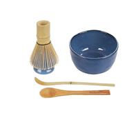 BambooMN Marque - Ensemble de bols à matcha (comprend un bol, un repos, un fouet à thé, un chasaku et une cuillère à thé) Bleu foncé