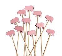 BambooMN Pink Pig Lot de 300 cure-dents en bambou pour fête de fruits, accessoires de charcuterie et boissons 9,9 cm