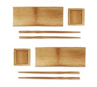 Bamboomn réutilisables en bambou Sushi Ensemble de plateau de service - 2 ensembles Carbonized Brown