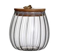 Bamboopack Bocal de rangement hermétique en verre avec couvercle en bois naturel pour pâtes, café, noix, biscuits (forme de citrouille) 750 ml