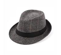 Bamboopack Chapeau Fedora classique à carreaux à bord court Trilby Manhattan pour homme avec bande décorative, gris, M (WTTK74240)
