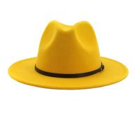 Bamboopack Fedora Chapeaux avec boucle de ceinture réglable classique à large bord en feutre Panama Chapeau trilby pour femme et homme (jaune)