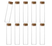 Bamboopack Lot 10 tubes à essai en verre borosilicate transparent 60 ml avec bouchons en liège, petites bouteilles en verre, conteneurs laboratoire, nourriture, cadeaux fête (6,3x12,9cm) Claire