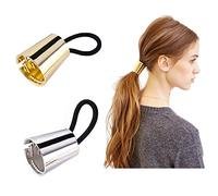 Bamboopack Lot de 2 élastiques à cheveux tendance en métal pour queue de cheval ou femme Doré + argenté 4,2 x 3,7 cm