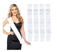 Bamboopack Lot de 4 rubans vierges en satin pour concours de beauté, accessoires de fête pour mariage, anniversaire, décoration (blanc)