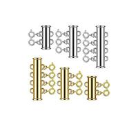 Bamboopack Lot de 6 fermoirs à plusieurs brins pour colliers à plusieurs rangées - Fermoir coulissant pour 3 tailles - Doré et argenté