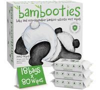 Bambooties Lot de 18 lingettes en bambou non parfumées, à base de plantes pour peaux sensibles, lingettes à base d'eau pour peau sensible de bébé, boîte de 80 paquets souples de 1440