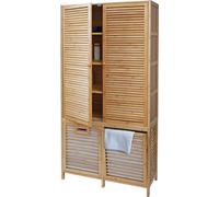 Bambou Armoire de salle de bain HWC-N83, Etagère de salle de bain Armoire de salle de bain, 2 paniers à linge 2 portes 168x82x34cm