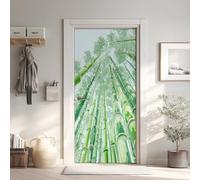 Bambou Effet 3D Sticker Porte, Feuilles Vert Papier Autocollant Porte Mural Décoration, Botanique Stickers Muraux Amovible PVC 77x200 cm