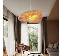 Bambou Naturel Tissé Pendentif Lumière Et Rotin Ovale Créatif À La Main Tissé Abat-Jour Lampe Suspendue E27 Hauteur Réglable Lustre Restaurant Chambre Salon Décoration Suspension Plafondlamp,D100cm