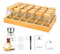Bambou Porte-épices, 24 Pot Epices Verre, 120 ml de Coffret Epices, Elegant Vertical Spice Rack, Rangement Epices Cuisine