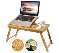 Bambou Table Portable pour Ordinateur, Plateau de Lit Pliable, Bureau réglable avec Trous d'aération, Marqueune Table Portable pour Ordinateur, Portable Table de Lit Support PC Pliable en Bambou