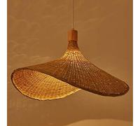 Bambou Tissage Pendentif Lumière Abat-Jour En Osier Rotin Tissé À La Main Lampe Suspendue Bambou Style Naturel Lustre Créatif En Forme Chapeau E27 Lampe Pour Chambre Salle À Manger Salon Cuisine,60cm
