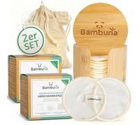 Bambuna Lot de 2 paquets de 18 tampons démaquillants réutilisables en coton lavables avec boîte de rangement et sac de lavage, tampons cosmétiques Zero Waste pour le visage et les yeux, végétaliens et