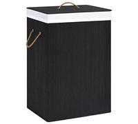 Bambus-Wäschekorb mit 2 Fächern, 72L Fassungsvermögen, abnehmbarer Innenbeutel, ideal für Wäschetrennung, Schwarz, 40W x 30D x 60H cm