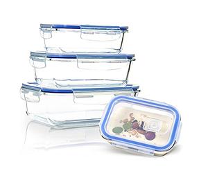 bambuswald© Bocaux de conservation anti-fuite, bocal à couvercle hermétique, lot de 4 | récipients en verre verrouillables et empilables 370ml 640ml 1040ml 1520ml -moule pour le four moule à soufflé